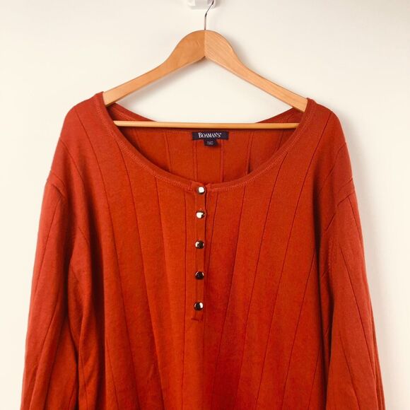 Roaman's Women's Long Sleeve Popover Sweater Knit Pullover Orange Size 5X 38/40 - Picture 2 of 5